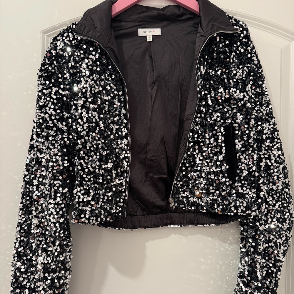 Black Velvet Sequin Crop Jacket - Small